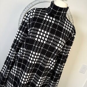 SHEIN Womens turtleneck long sleeve top Houndstooth Plaid Black White stretch M